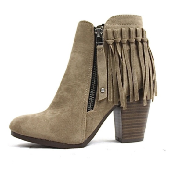 Shoes - Suede Fringe Heel Booties
